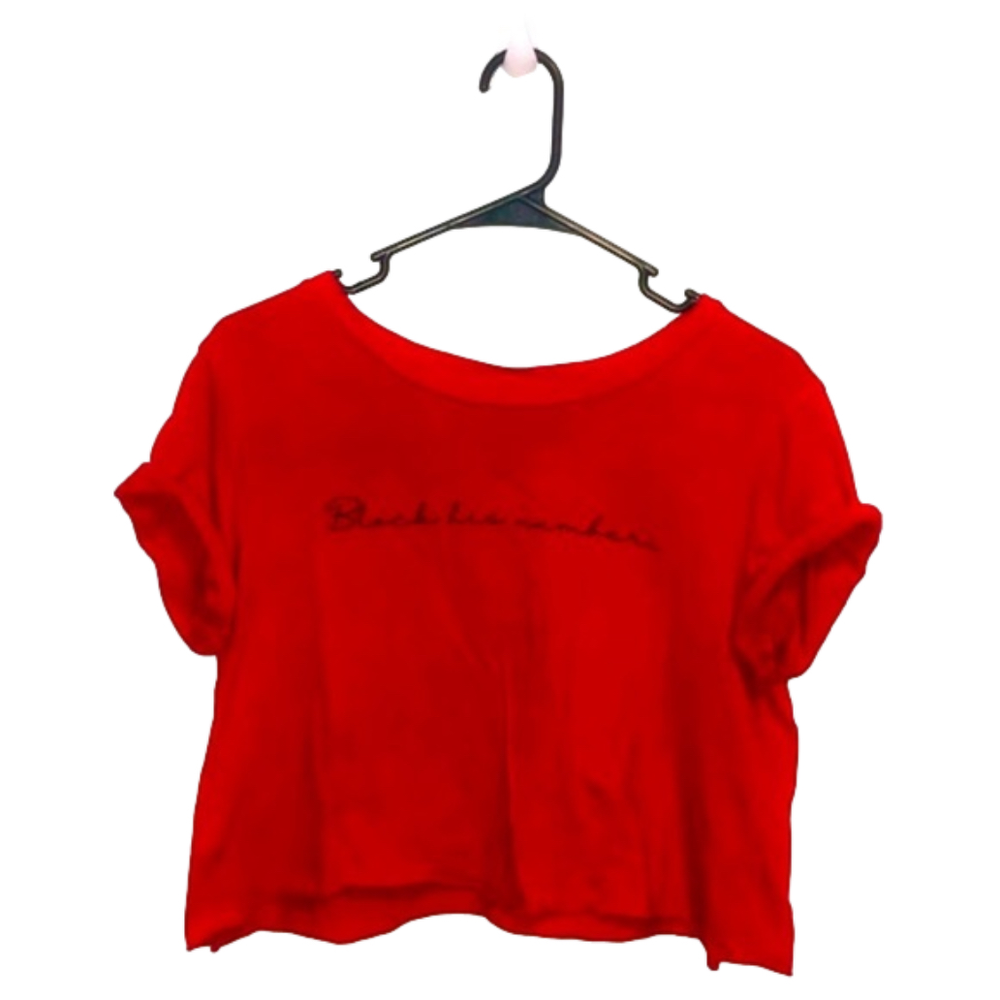 POLLY & ESTHER Red “Block His Number” Cropped T-Shirt